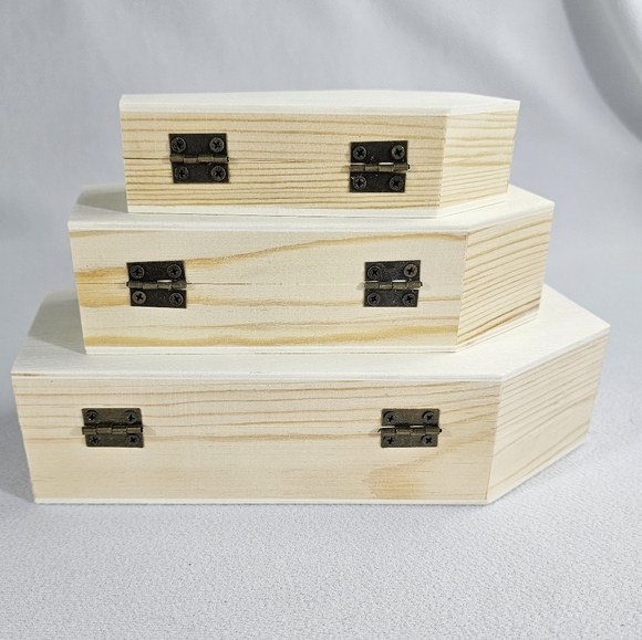(3) Unfinished Wood Coffin Box - Picture 4 of 10